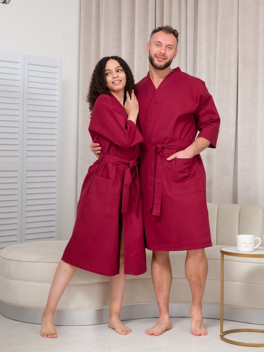 снимок Халат вафельный бордовый от магазина BIO-TEXTILES ОПТ