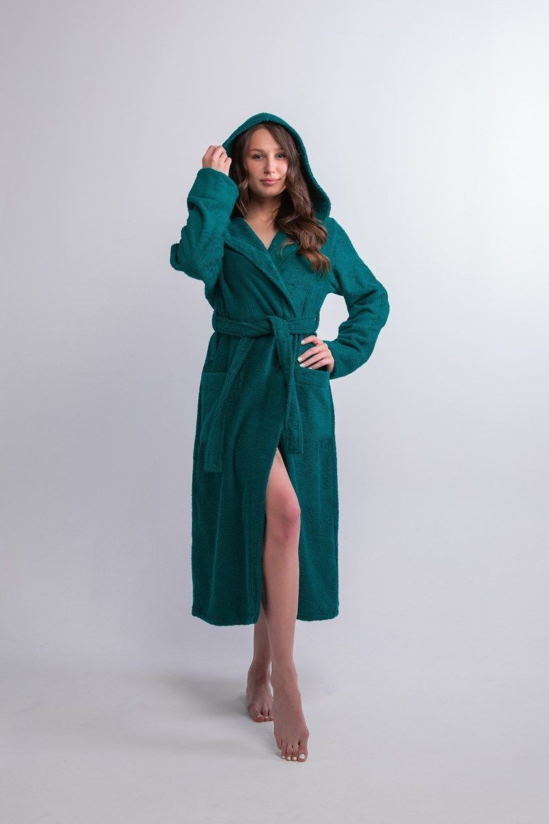 снимок Халат махровый женский с капюшоном изумруд от магазина BIO-TEXTILES ОПТ