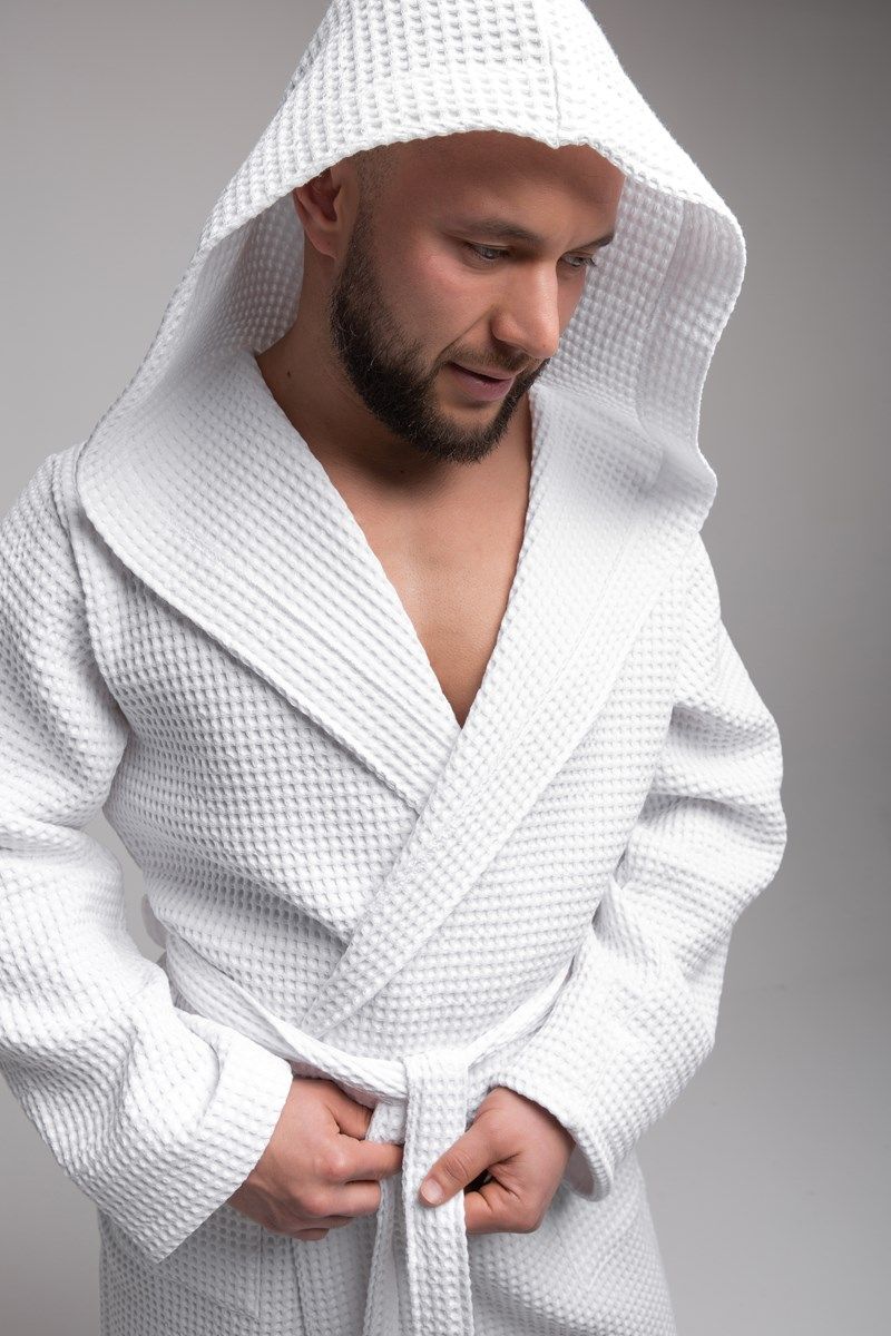 снимок Халат вафельный PandaHug Оrlando белый с капюшоном от магазина BIO-TEXTILES ОПТ