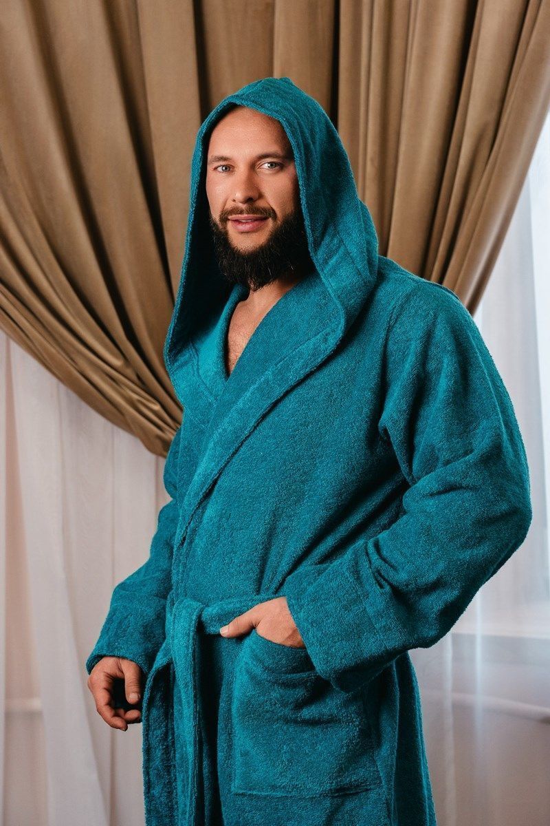 снимок Халат махровый с капюшоном, морская волна от магазина BIO-TEXTILES ОПТ